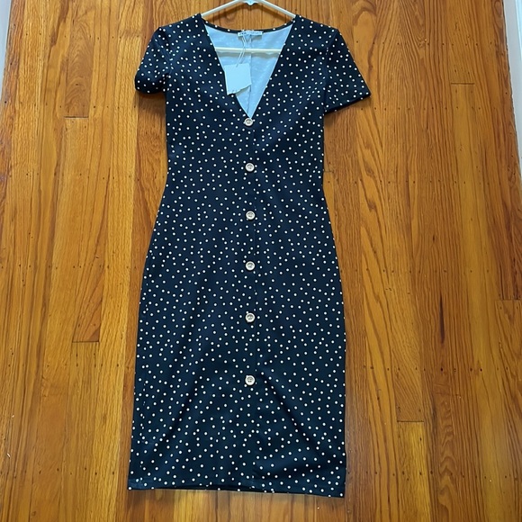 Zara Polka Dots Black Midi Dress Size Small - Picture 2 of 5